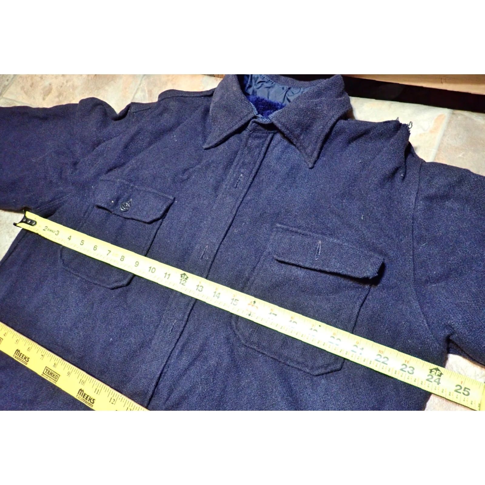 Vintage VINTAGE CPO Shirt For Repair 50s 60s Distressed Heavy Wool Button Up Navy Wool Jacket - Mens L Size US L / EU 52-54 / 3 - 7 Thumbnail