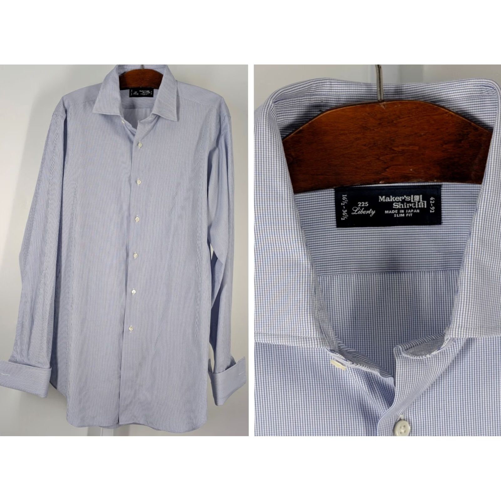 Kamakura Kamakura Shirt Liberty 225 Windowpane Blue Dress Shirt French Cuff Japan Mens 16.5 45 31in 36.5in Sleeve Size 46R - 2 Thumbnail