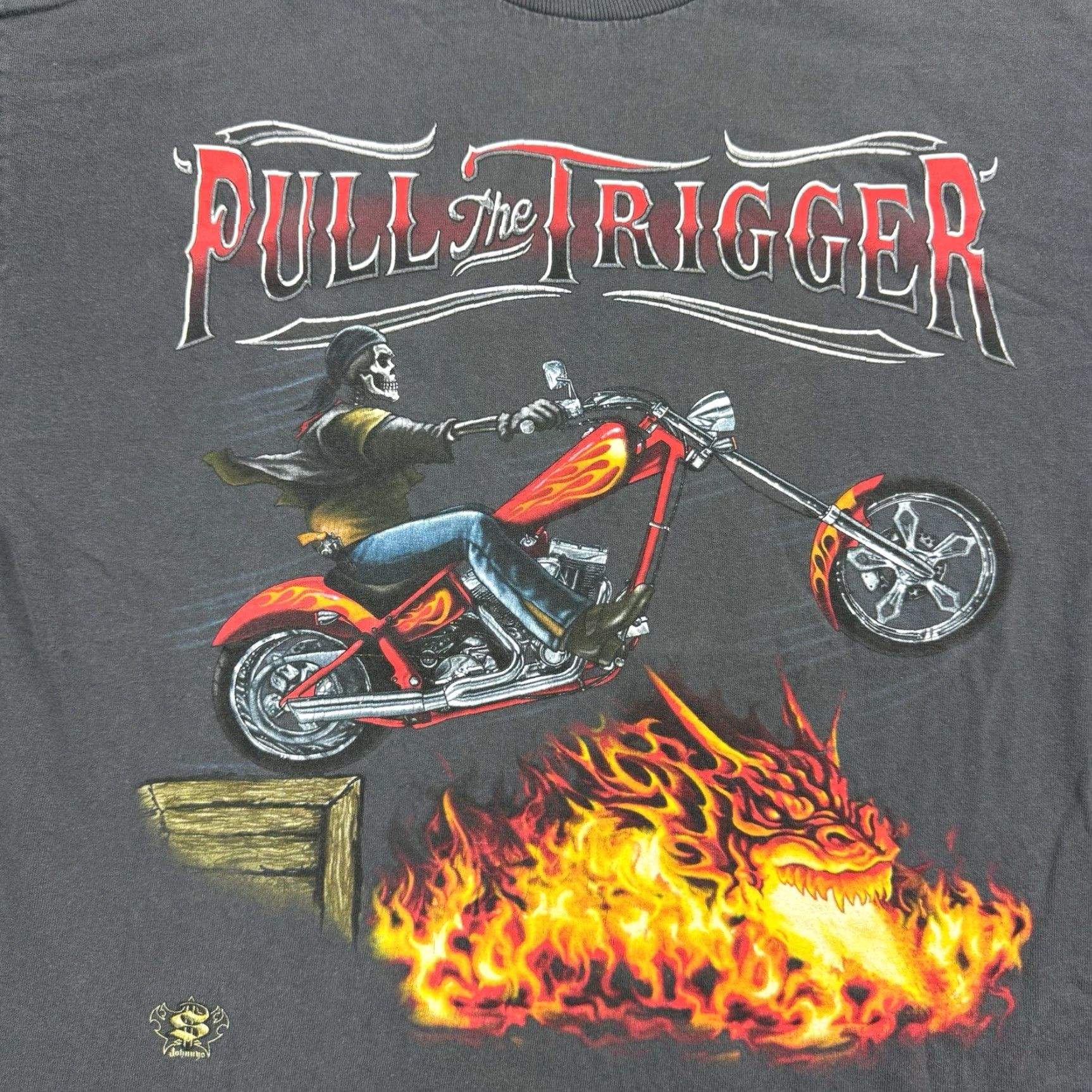 Vintage VINTAGE Biker T Shirt Men Gray Large Skeleton Dragon Flames Cops Trouble Tennessee River Graphic Print 90s Theme Mens Size US L / EU 52-54 / 3 - 2 Thumbnail