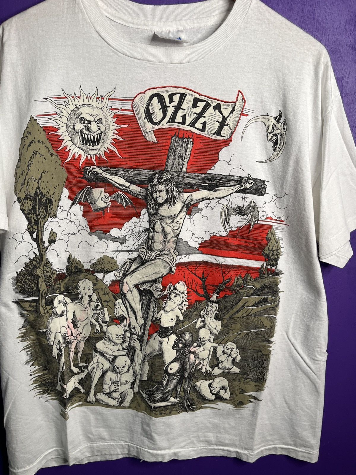 Band Tees × Vintage Vintage 1991 Ozzy Osbourne crucifixion t-shirt Size US XL / EU 56 / 4 - 3 Thumbnail