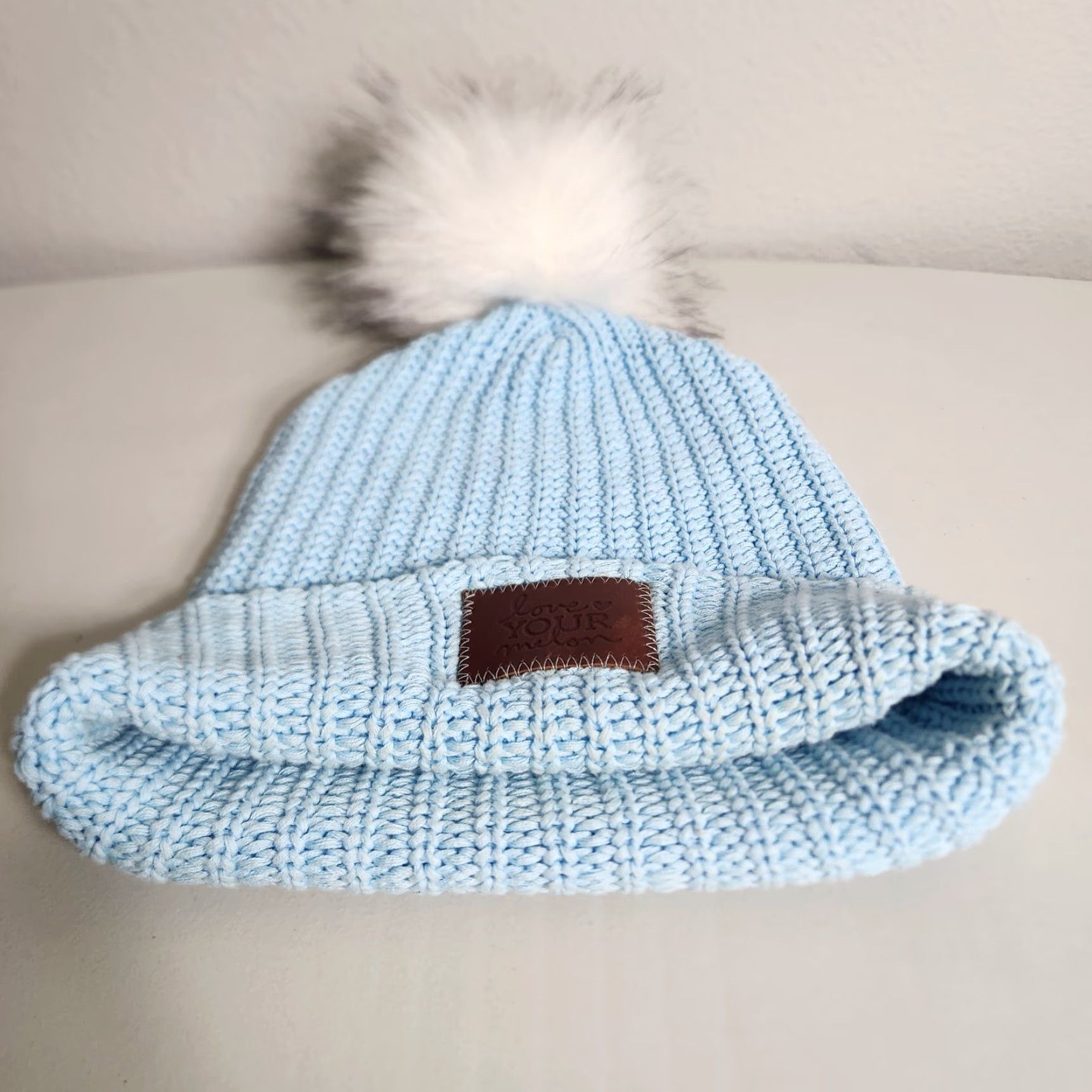 Vintage Love Your Melon Womens Slouch Hat One Size Light Blue Pom Knitted Cotton Knit Size ONE SIZE - 4 Thumbnail