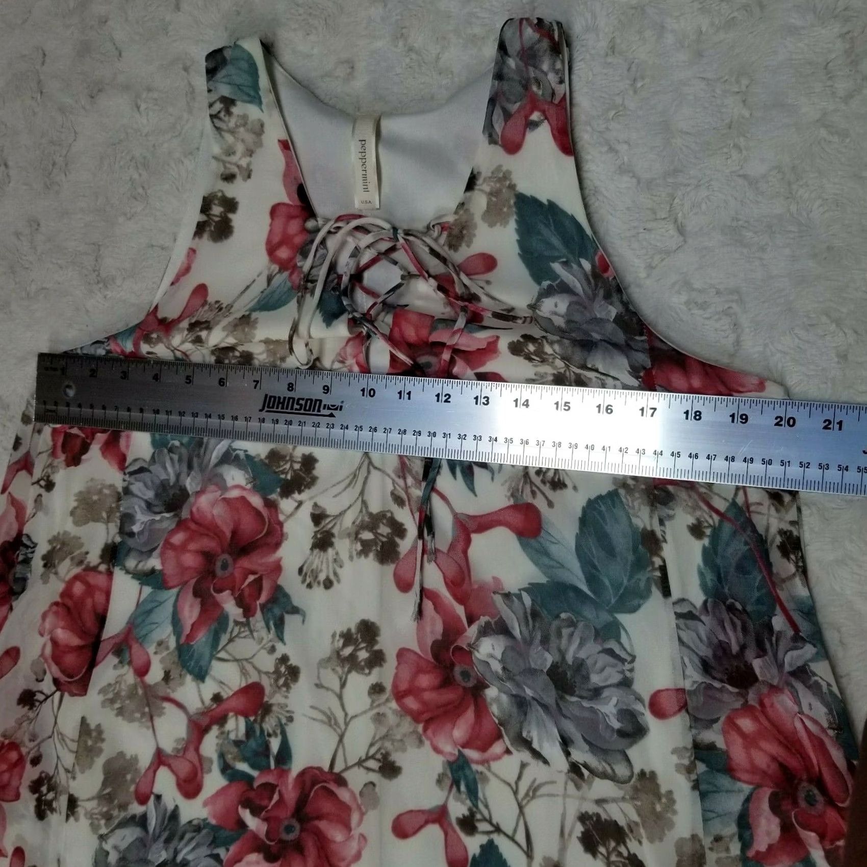 Vintage Peppermint Women Floral Lace Up Tunic Top Mini Dress Large Sleeveless Lined Boho Size L / US 10 / IT 46 - 6 Thumbnail