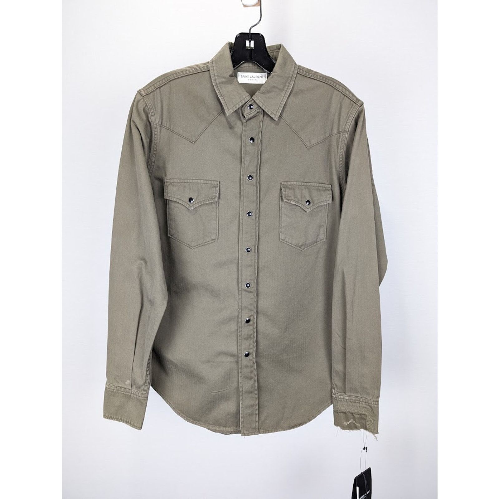 Saint Laurent Paris o1rshd1 Classic Western Shirt in Khaki Stonewash Size US S / EU 44-46 / 1 - 1 Thumbnail