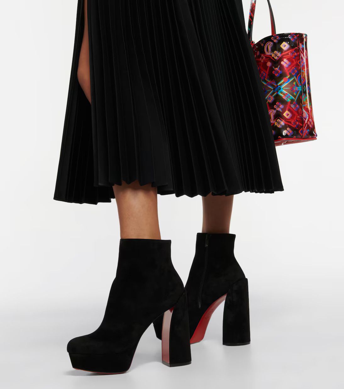 Christian Louboutin Movida Booty 130 Black Suede Platform Block Heel Bootie 37 Size US 7 / IT 37 - 4 Thumbnail