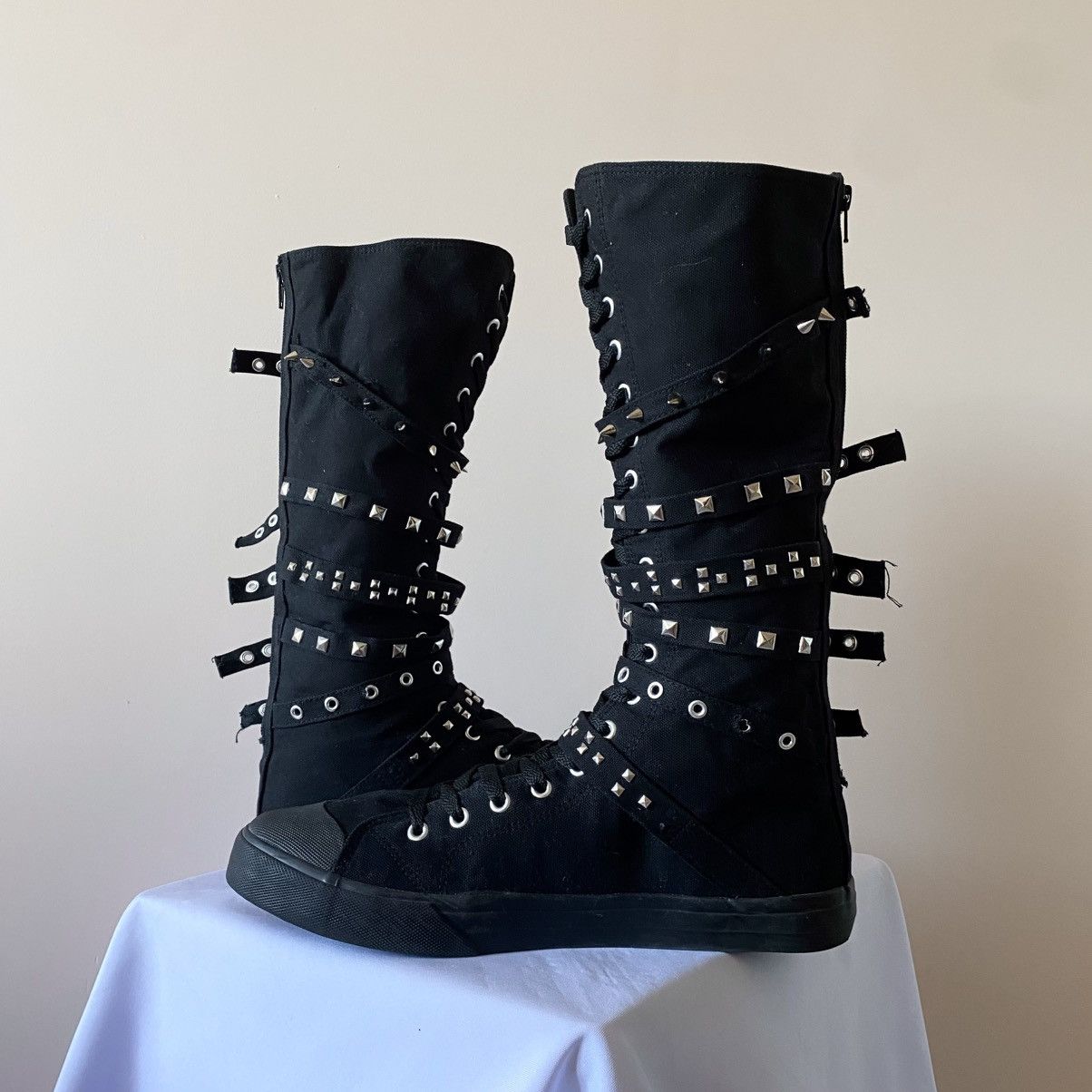 Demonia Cult Punk Gothic Bandage Studded Knee High Boxing Tripp NYC Shoes Size US 13 / EU 46 - 4 Thumbnail