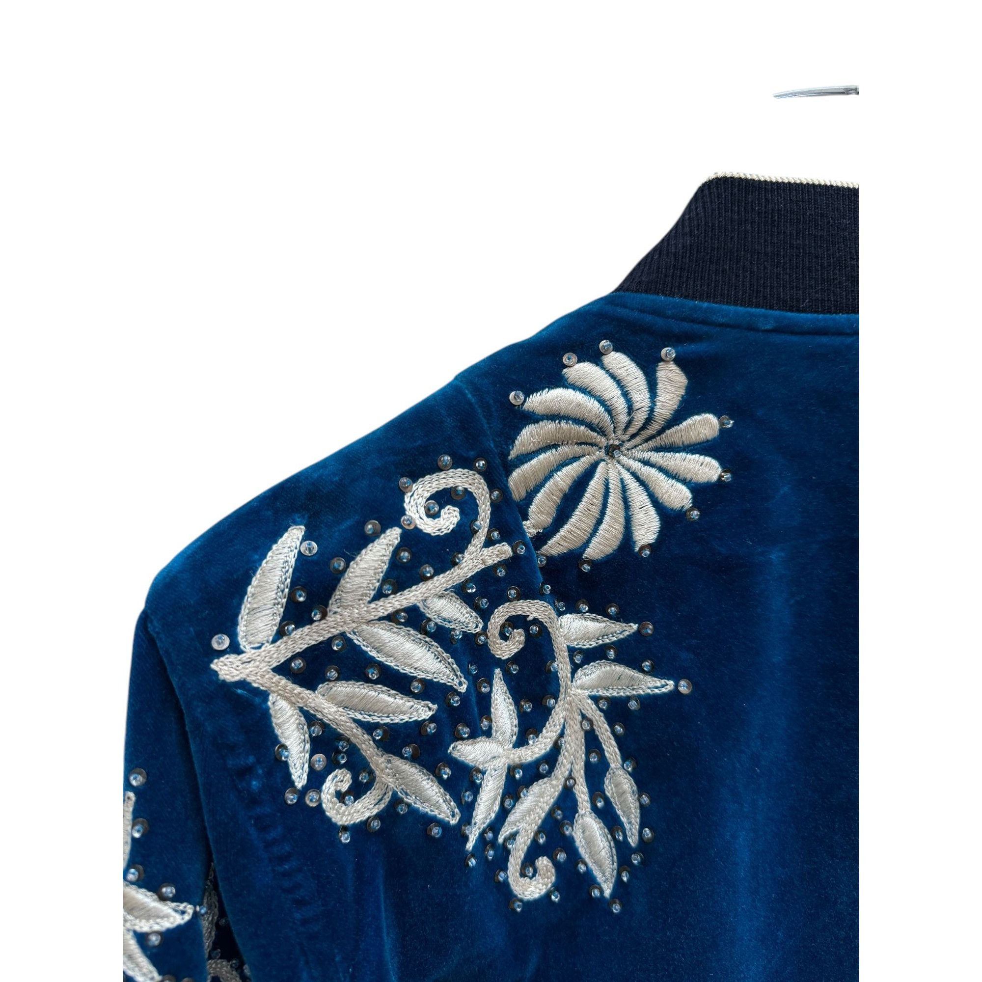 Dries Van Noten FW 2018 Blue Sequined Embroidered Bomber Jacket Size US M / EU 48-50 / 2 - 7 Thumbnail
