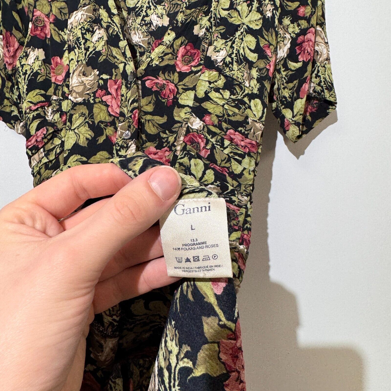 Ganni × Vintage Ganni Green Black Viscose Dress Size S Floral Pattern 90s Size S / US 4 / IT 40 - 12 Thumbnail