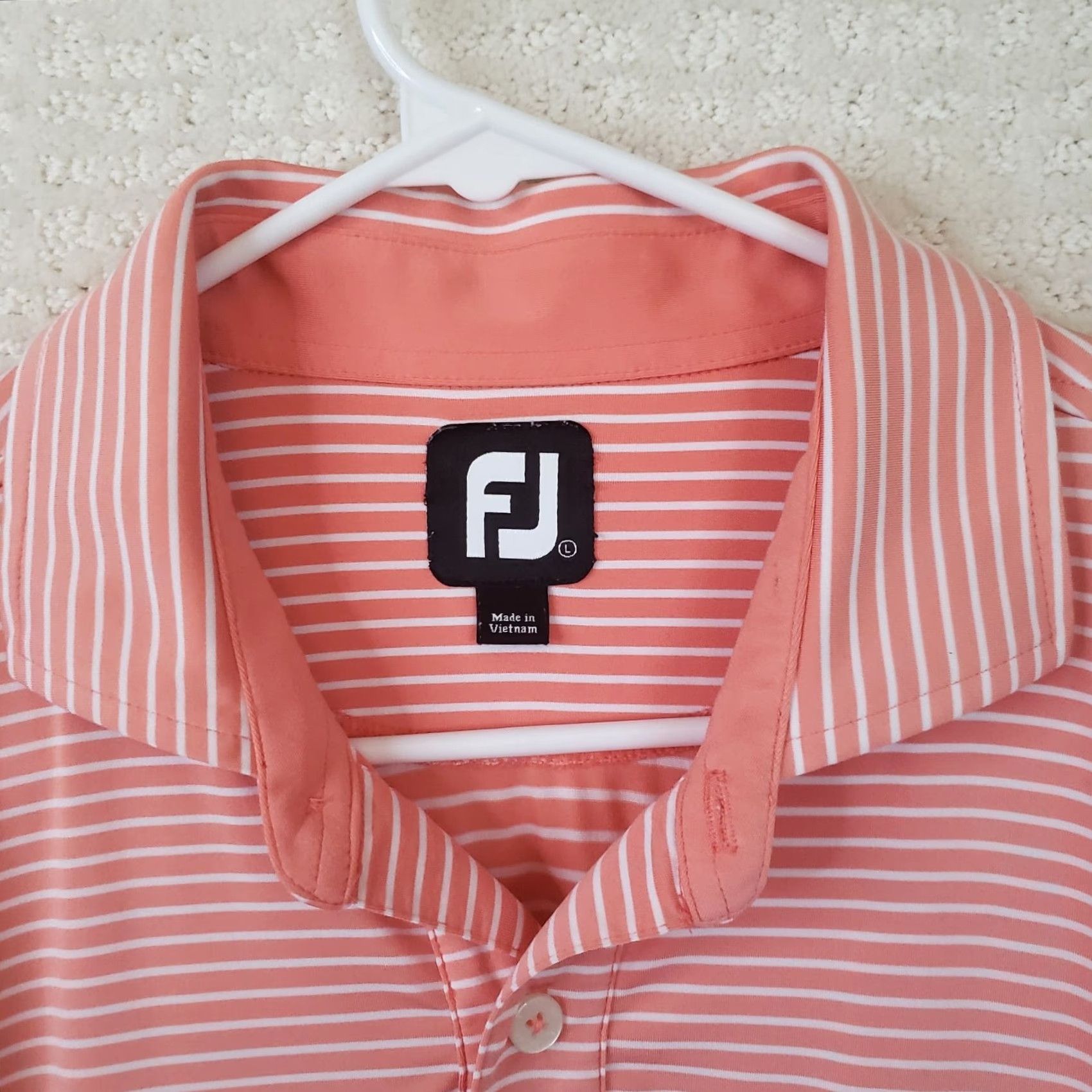 Footjoy FootJoy Polo Shirt Men L Coral Striped Short Sleeve Golf Polo FJ logo 50" Chest Regular Size US L / EU 52-54 / 3 - 5 Thumbnail