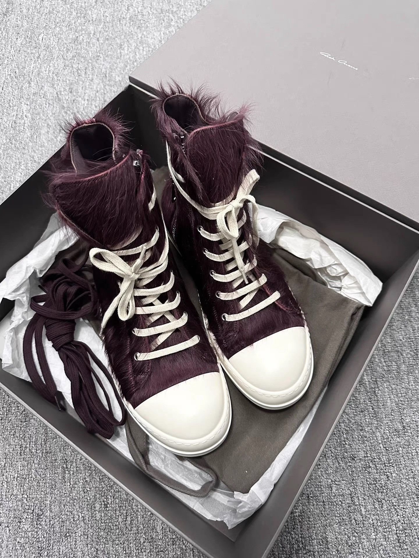 Rick Owens Rick Owens 23FW Purple Pony Hair High-Top Sneakers K34 Size US 6 / IT 36 - 4 Thumbnail