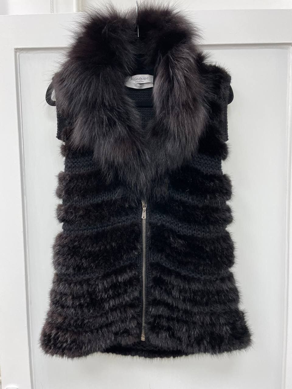 image of YVES Saint Laurent Fur Shearling Mohair Cardigan Vest Zipped in Black, Women's (Size Small)