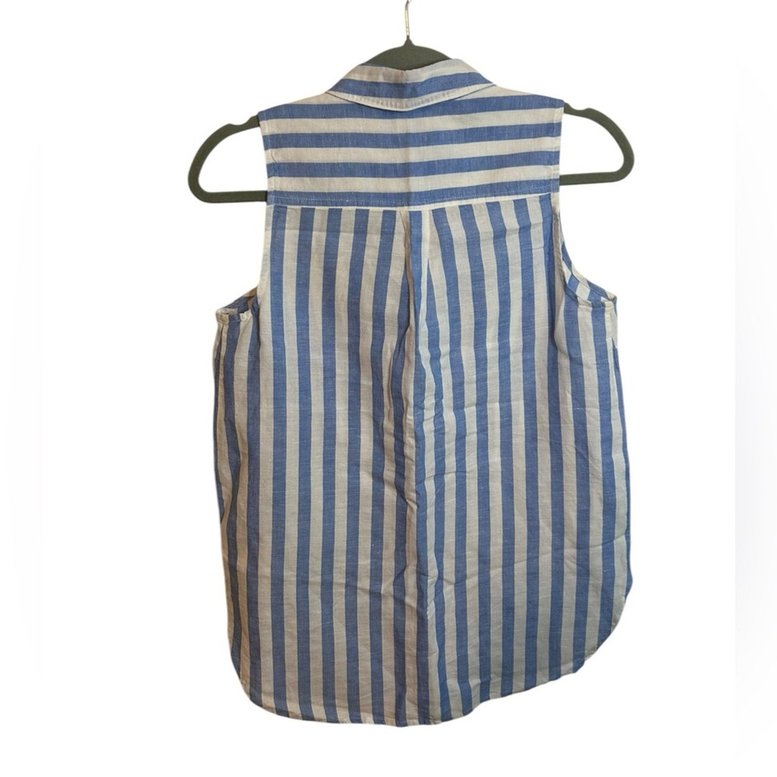 J.Crew J.Crew Baby Blue Striped Linen Popover Tunic Top Size XXS / US 00 / IT 34 - 2 Thumbnail