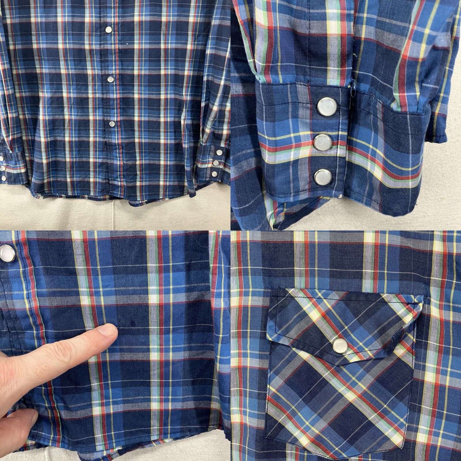 Southern Tide VINTAGE Western Shirt XL Blue Plaid Long Sleeve Pearl Snap 90s Super Thin Mens Size US XL / EU 56 / 4 - 8 Thumbnail