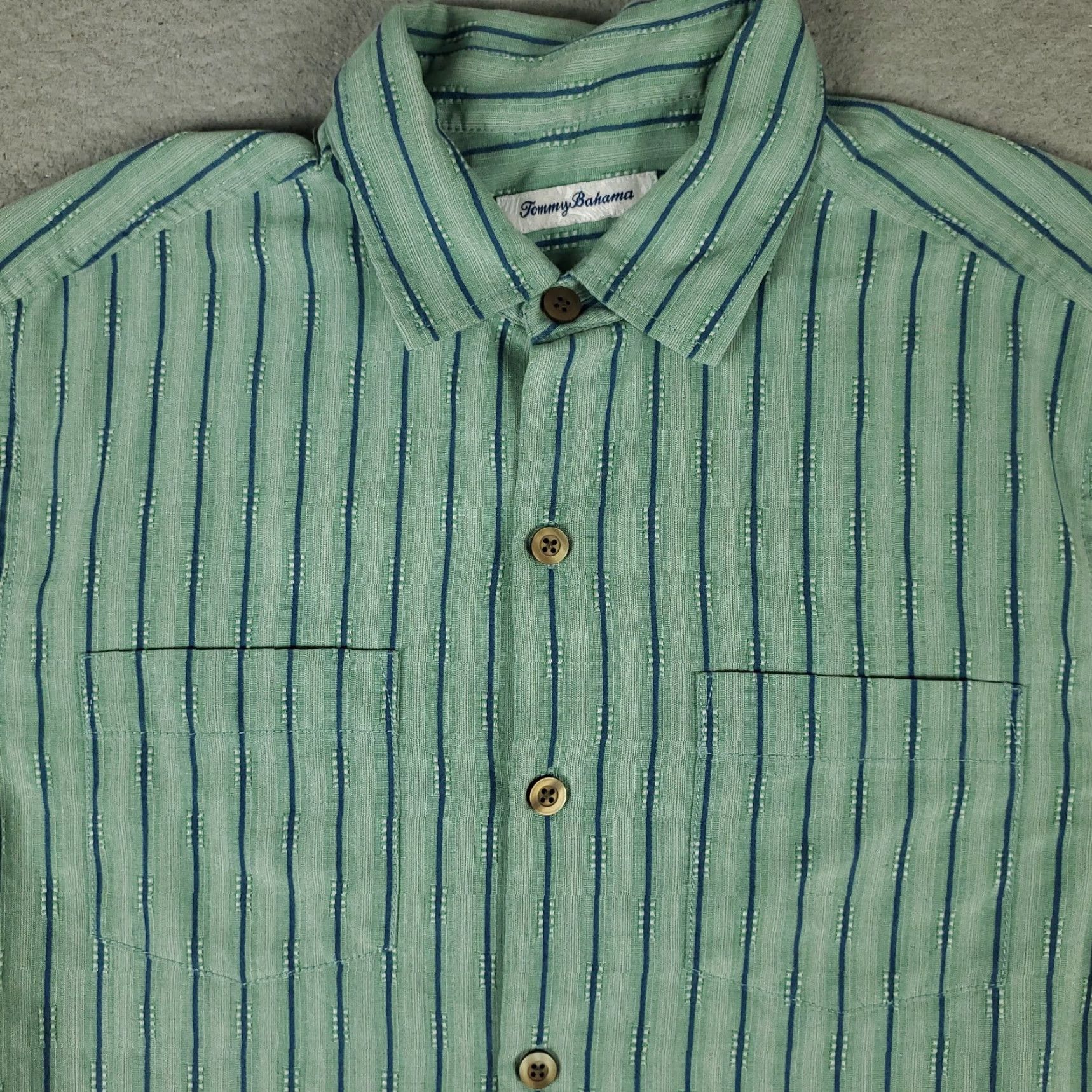 Tommy Bahama Tommy Bahama Shirt Mens Medium Green Striped Button-Up Short Sleeve Silk Collared Vintage No Size US M / EU 48-50 / 2 - 2 Thumbnail