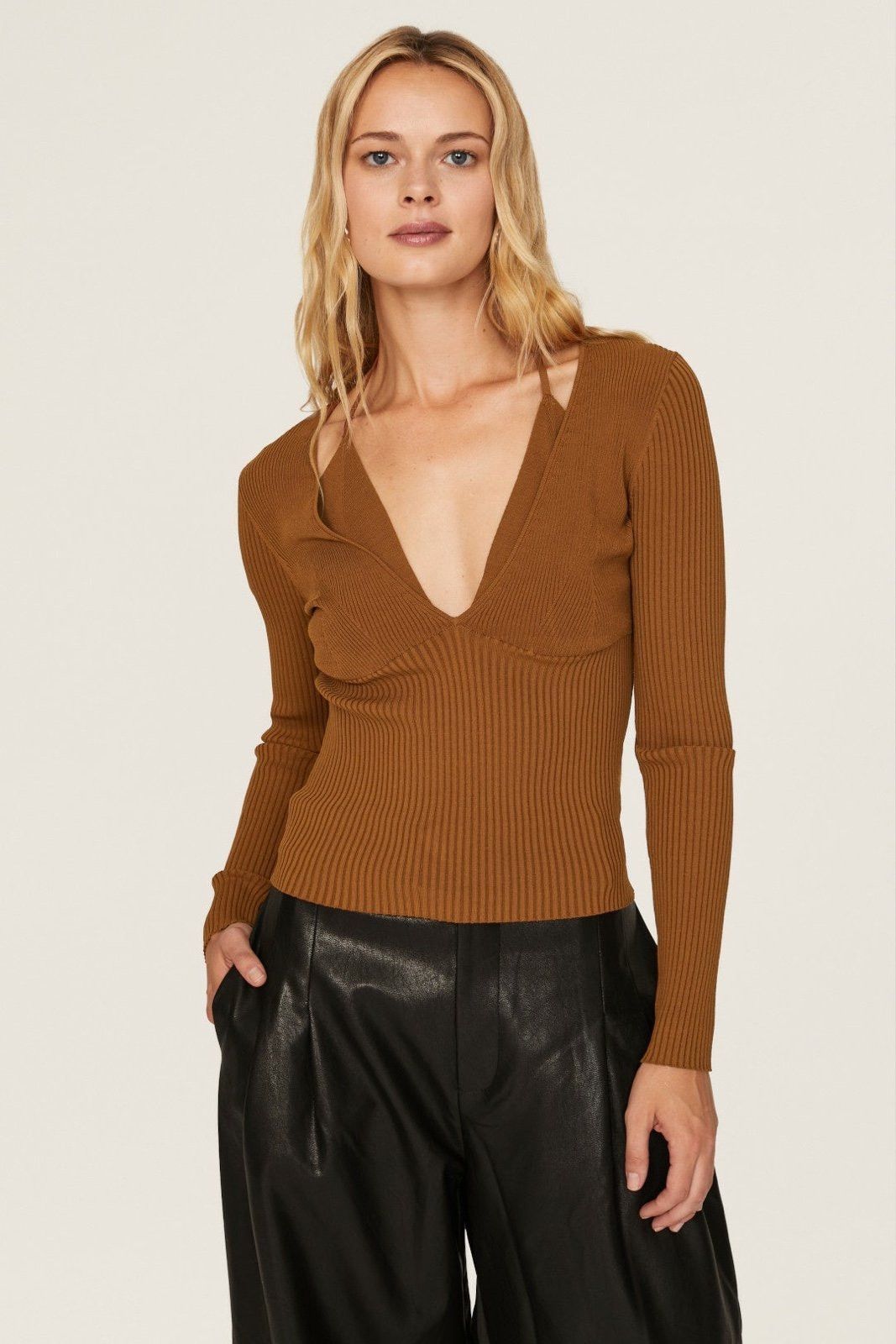 NICHOLAS Nicholas Women's Amara Knit Halter Mixed Rib Long Sleeve To Size M / US 6-8 / IT 42-44 - 2 Thumbnail