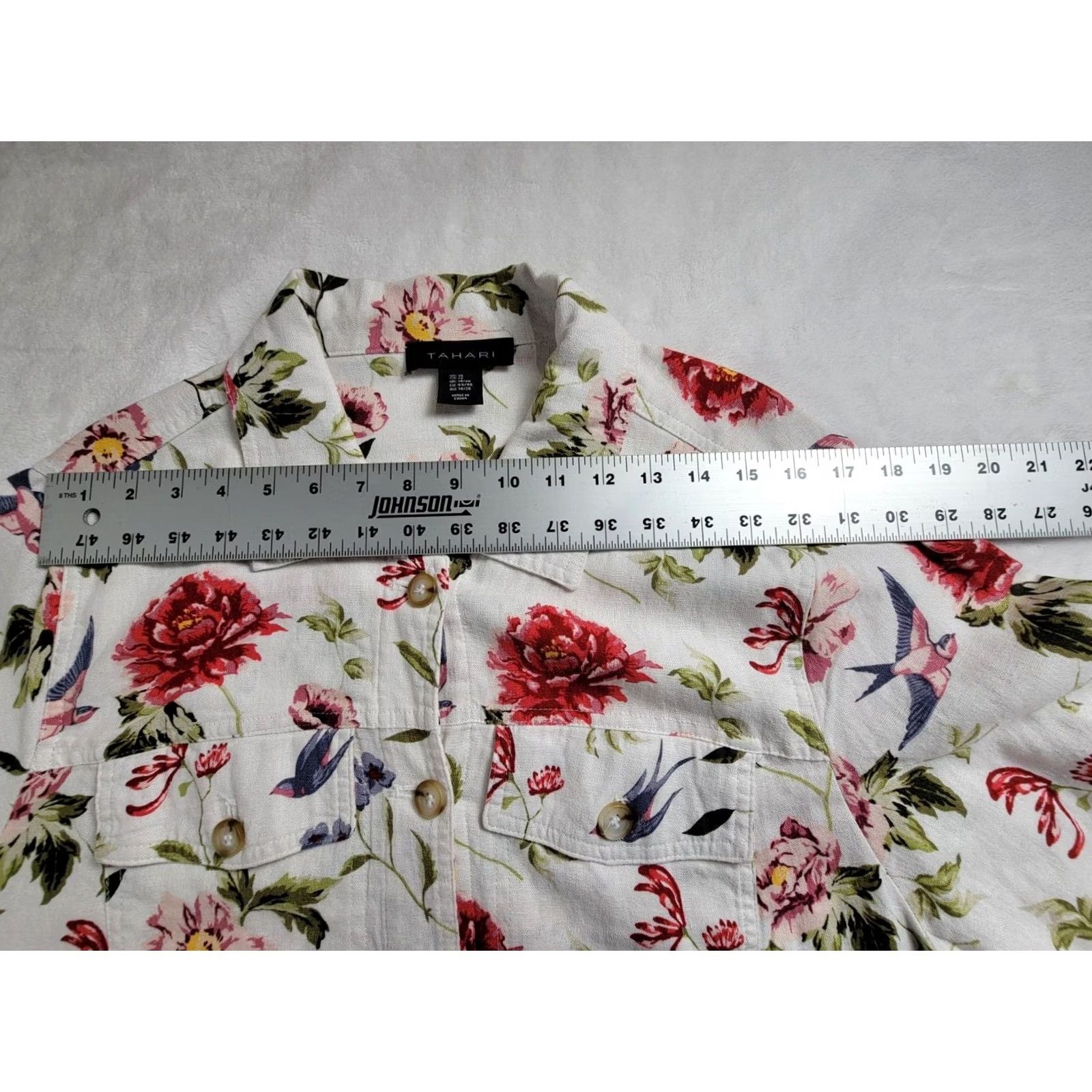 Vintage Tahari Women Button Up Shirt Jacket 1X White Floral Linen Blend Pockets Button Up Long Sleeve Casual Shirt Jacket Womens Size XL / US 12-14 / IT 48-50 - 5 Thumbnail