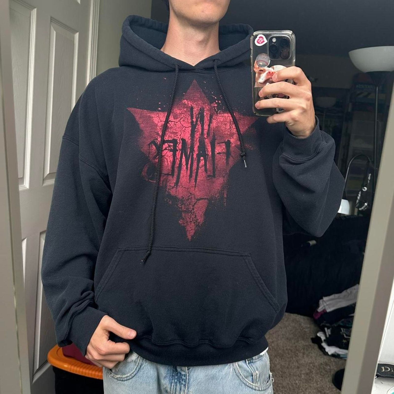 Band Tees × Vintage Vintage Y2K Black Rock In Flames Band Hoodie Sweatshirt Size US XXL / EU 58 / 5 - 6 Thumbnail