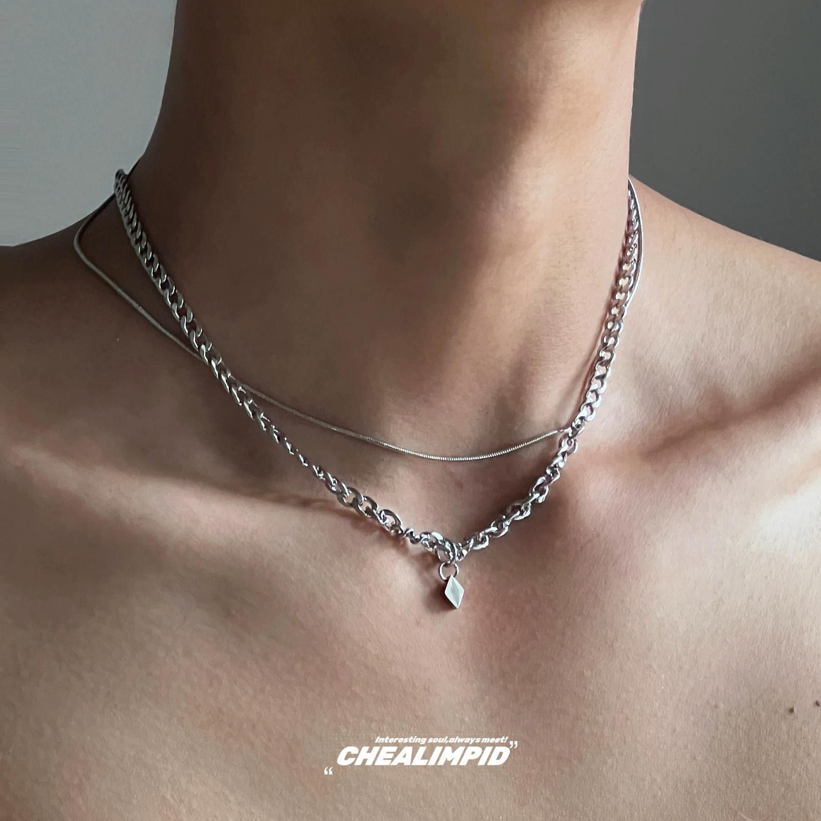 Jewelry Silver Layered Chain Necklace, Pendant Charm Necklace Size ONE SIZE - 2 Thumbnail