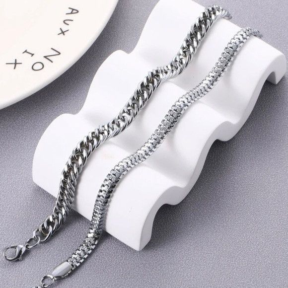 Other 2Pcs Stainless Steel Men Bracelet Size ONE SIZE - 1 Thumbnail