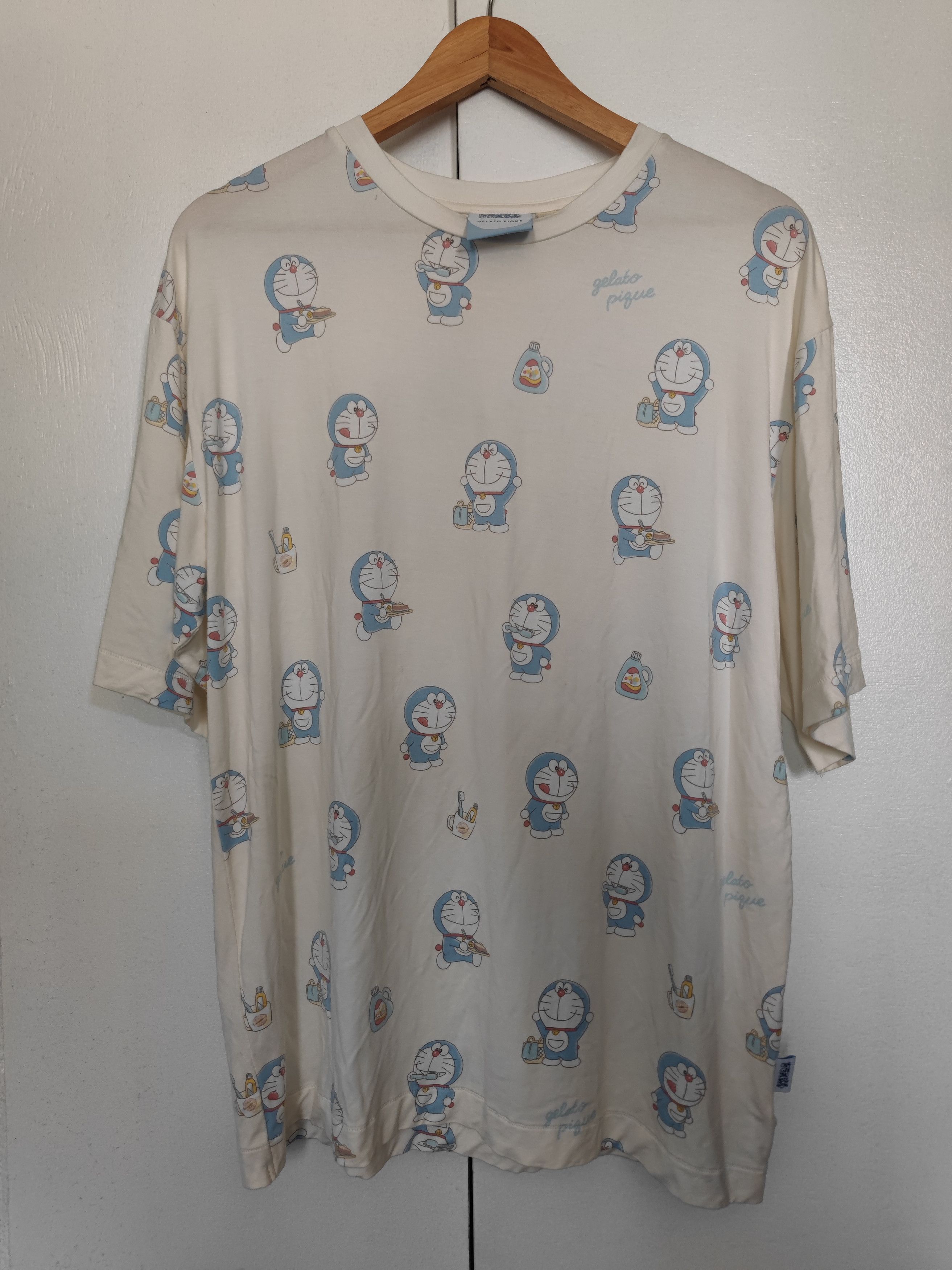 Japanese Brand GELATO PIQUE X Doraemon Sleepwear cream white shirt top Size L / US 10 / IT 46 - 1 Thumbnail