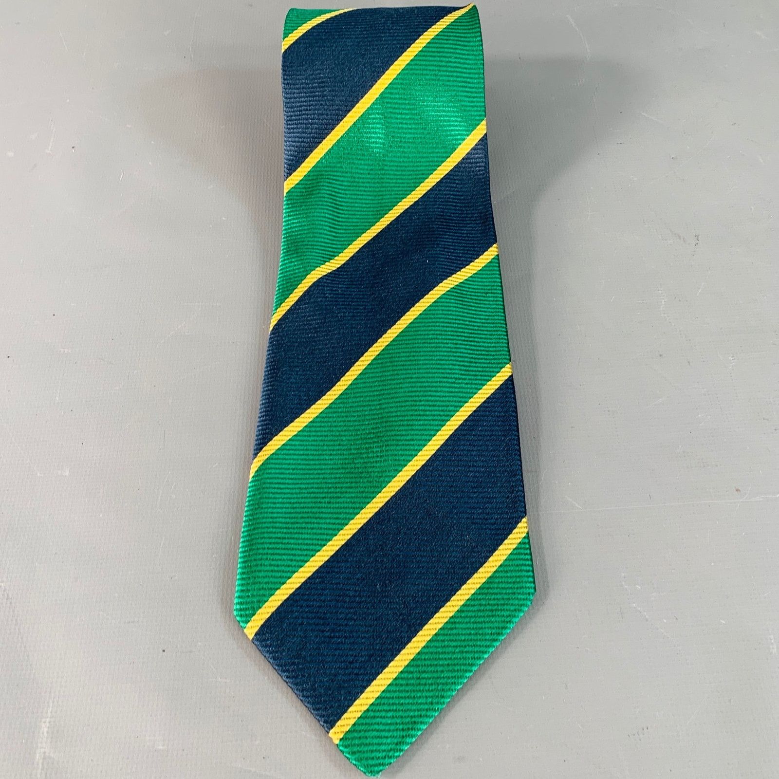 Fendi FENDI Green Navy Diagonal Stripe Silk Tie Size ONE SIZE - 2 Thumbnail