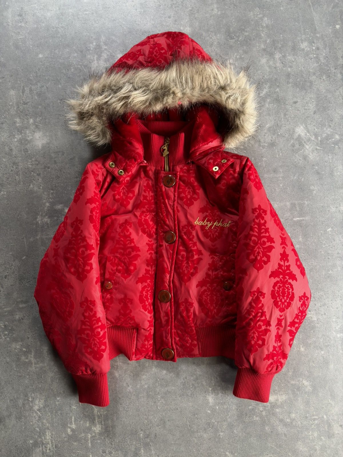 Japanese Brand 00s Baby Phat Faux Fur Hooded Big Logo Bomber Jacket XS XXS Size XS / US 0-2 / IT 36-38 - 1 Thumbnail