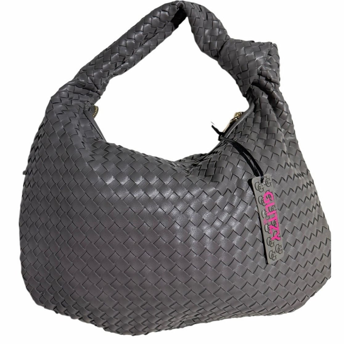 non GLITZY Gray Woven Hobo Bag Large Shoulder Purse Leather NWT Size ONE SIZE - 1 Thumbnail