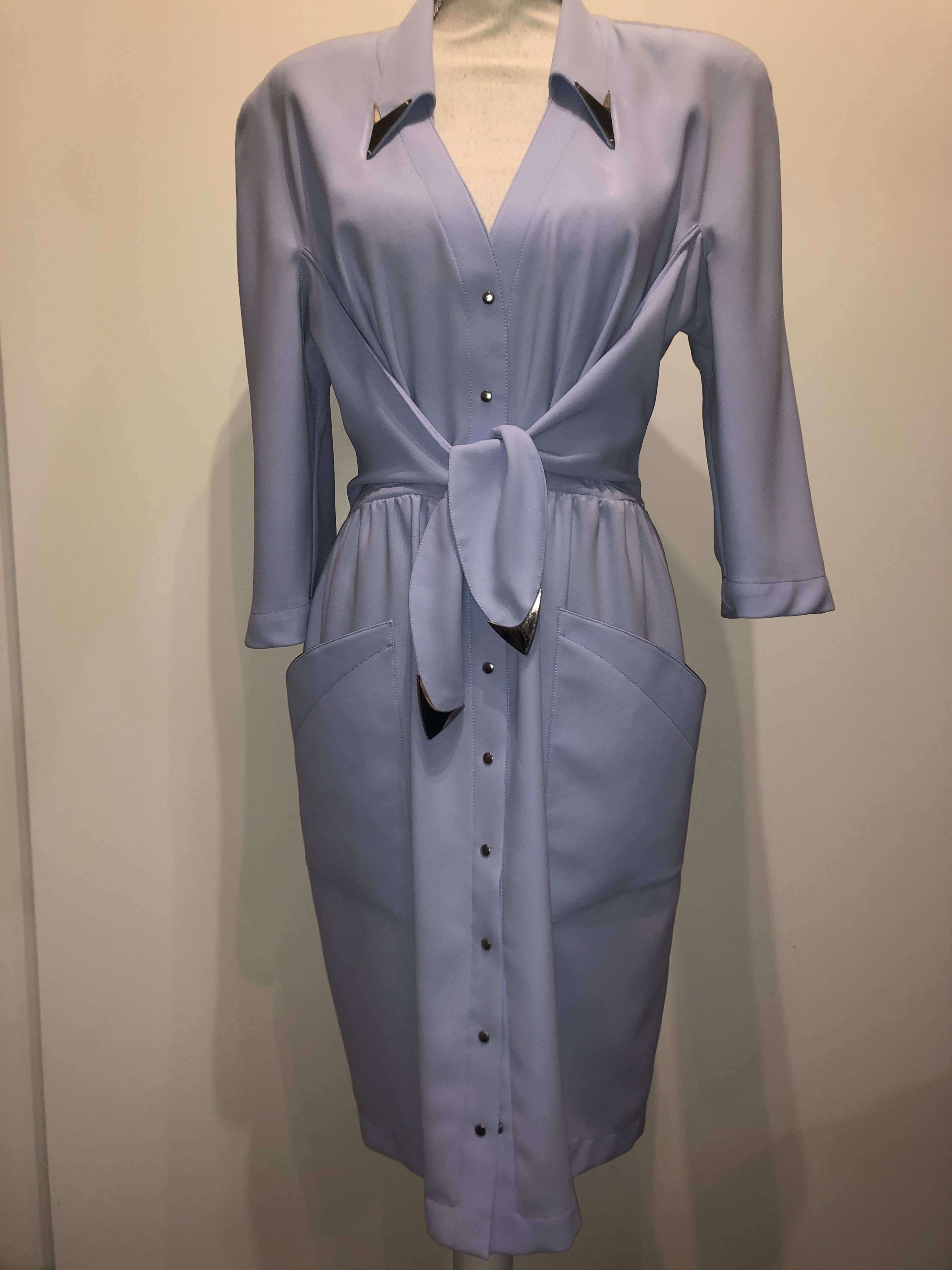 Thierry Mugler Silver Metal embellishment pale blue dress Size L / US 10 / IT 46 - 7 Thumbnail