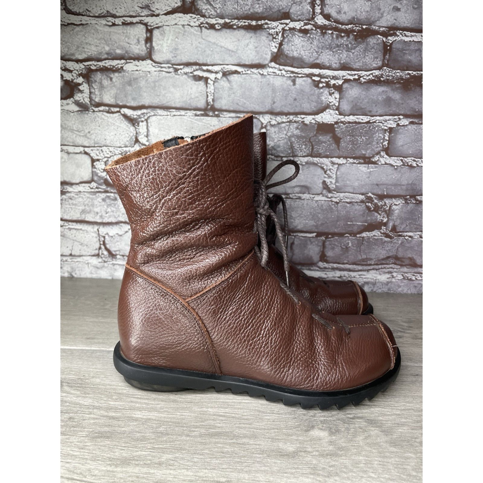 RUIbuilt Hin Rui VTG Brown Leather Ankle Boots Rope Laces Side Zip Wo Size US 8.5 / IT 38.5 - 17 Thumbnail