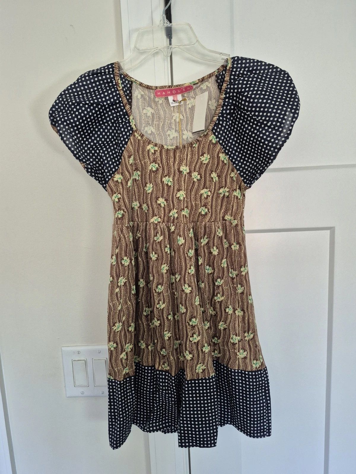 Vacation Manoush Blouse Mari Floral Polka Dot Short Puff Slv Silk Top Size S / US 4 / IT 40 - 2 Thumbnail