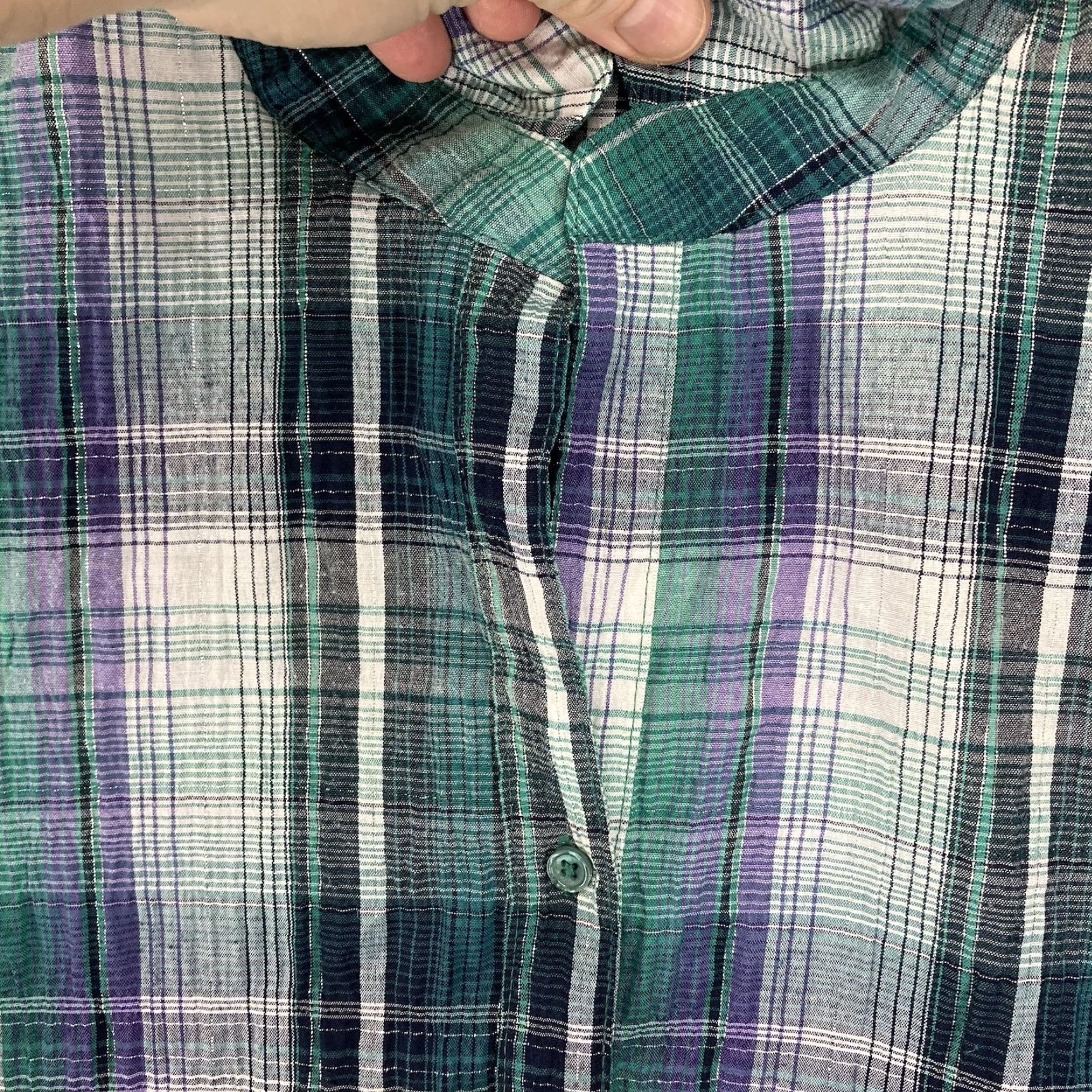 Faded Glory Women's Western Style Shirt 2XL Button Up Colorful Greens Purple Silver Thin Size XXL / US 16-18 / IT 52-54 - 5 Thumbnail