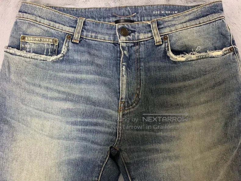 Saint Laurent Paris Saint Laurent Paris Blue Faded Yellow Mud Double Knee Dest Size US 32 / EU 48 - 7 Thumbnail