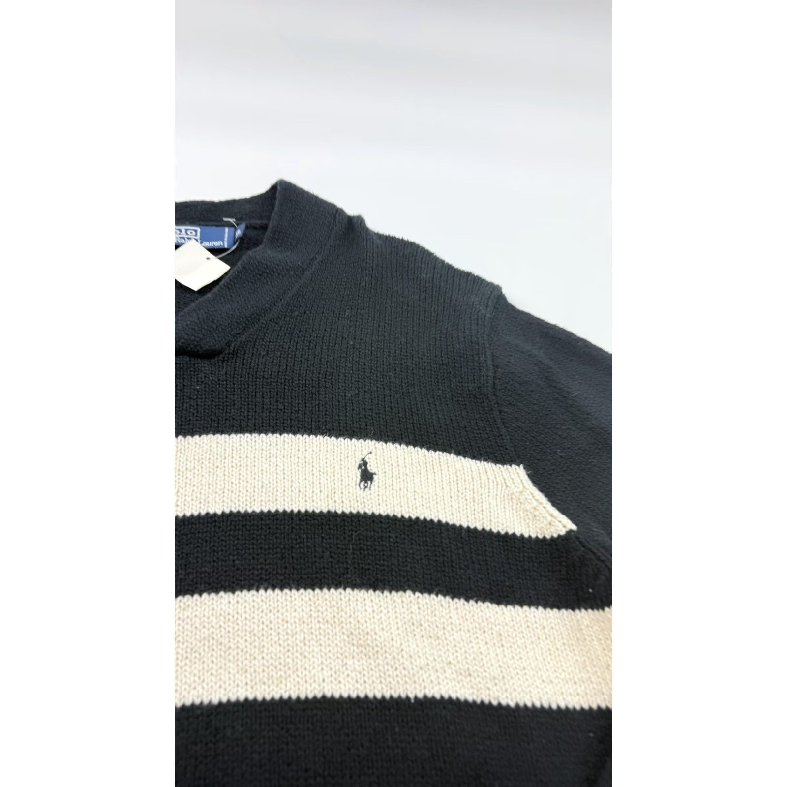 Polo Ralph Lauren VINTAGE Polo Ralph Lauren Sweater Mens XL Black V Neck Striped Pony Logo Knit Pullover Size US XL / EU 56 / 4 - 2 Thumbnail