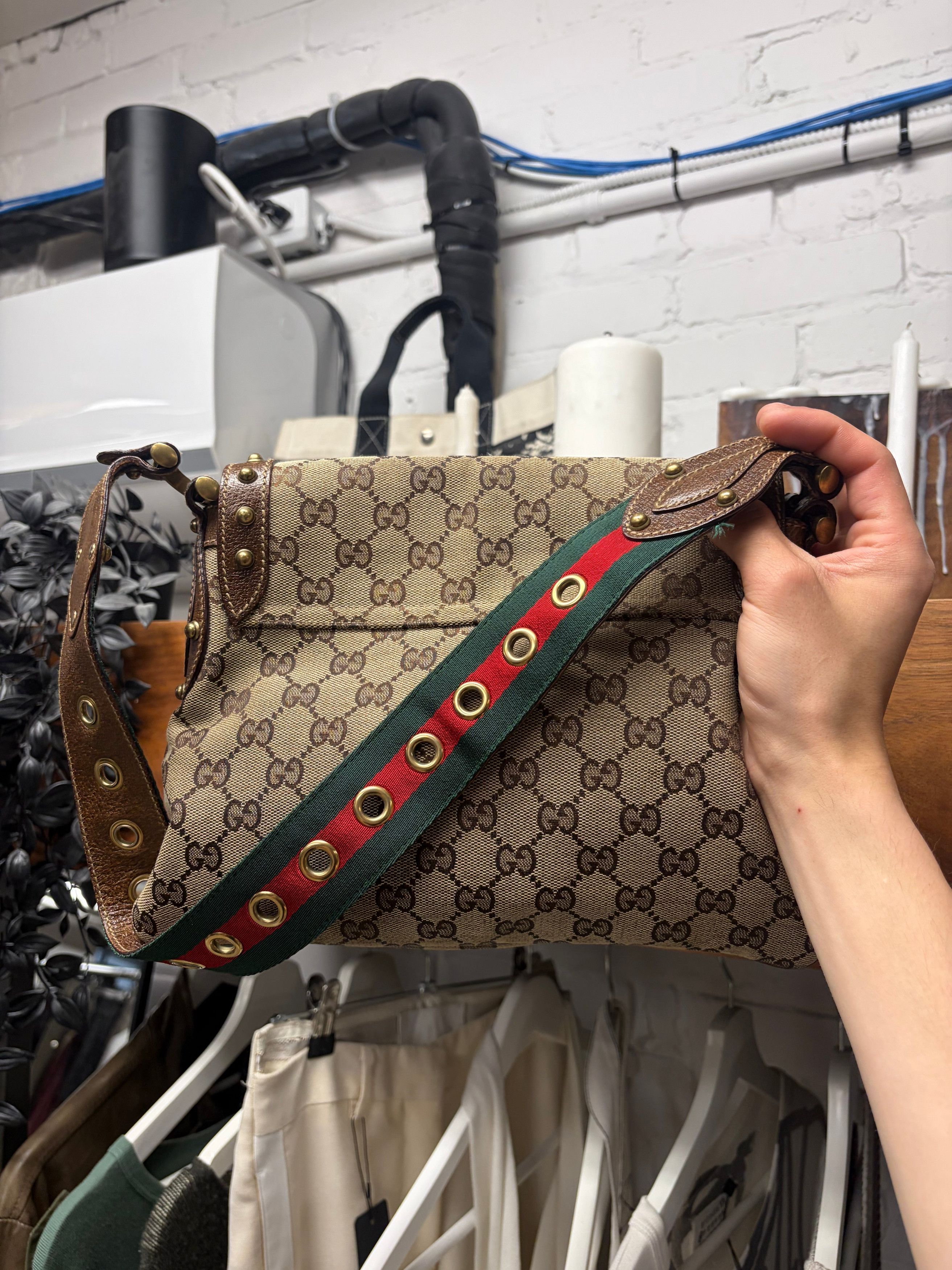 Gucci Gucci Canvas Monogram Studded ‘Pelham’ Runway Flap Bag Size ONE SIZE - 5 Thumbnail