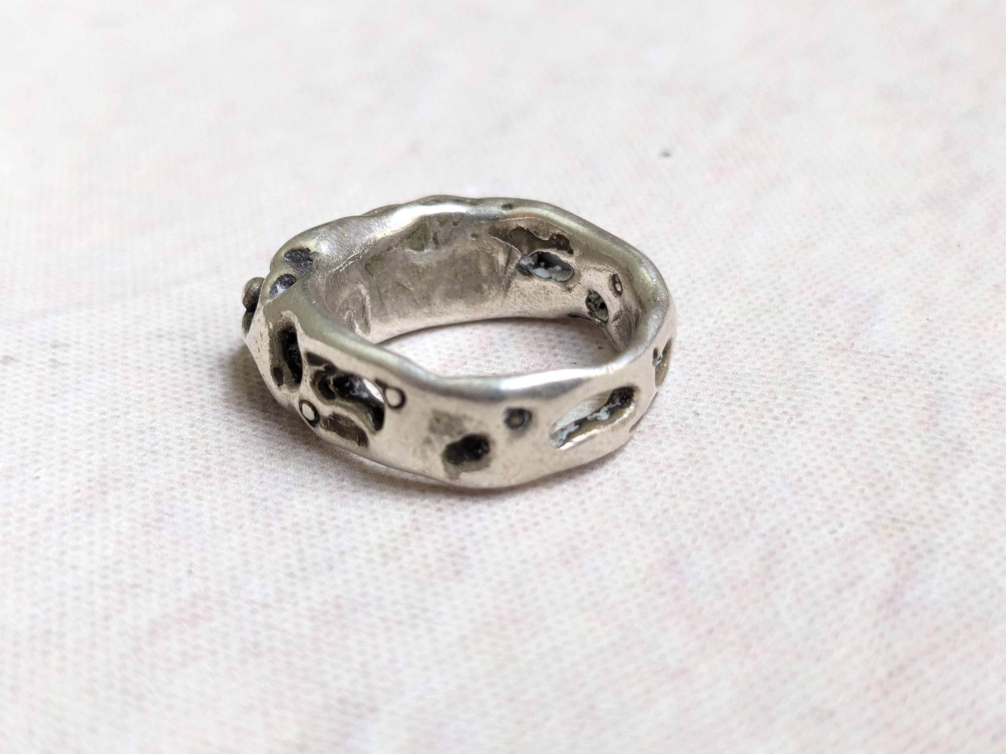 Jewelry Vintage Sterling Silver Ring Brutalist Band 4 Nugget Size ONE SIZE - 6 Thumbnail