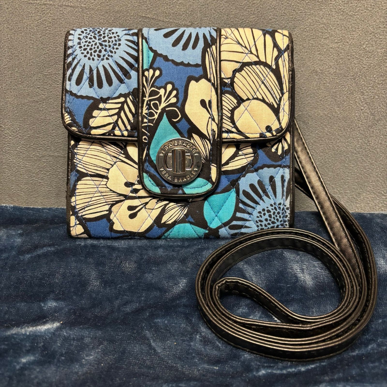 Vera Bradley Quilted Purse Floral Cottagecore Boho Mini in Blue, Women's