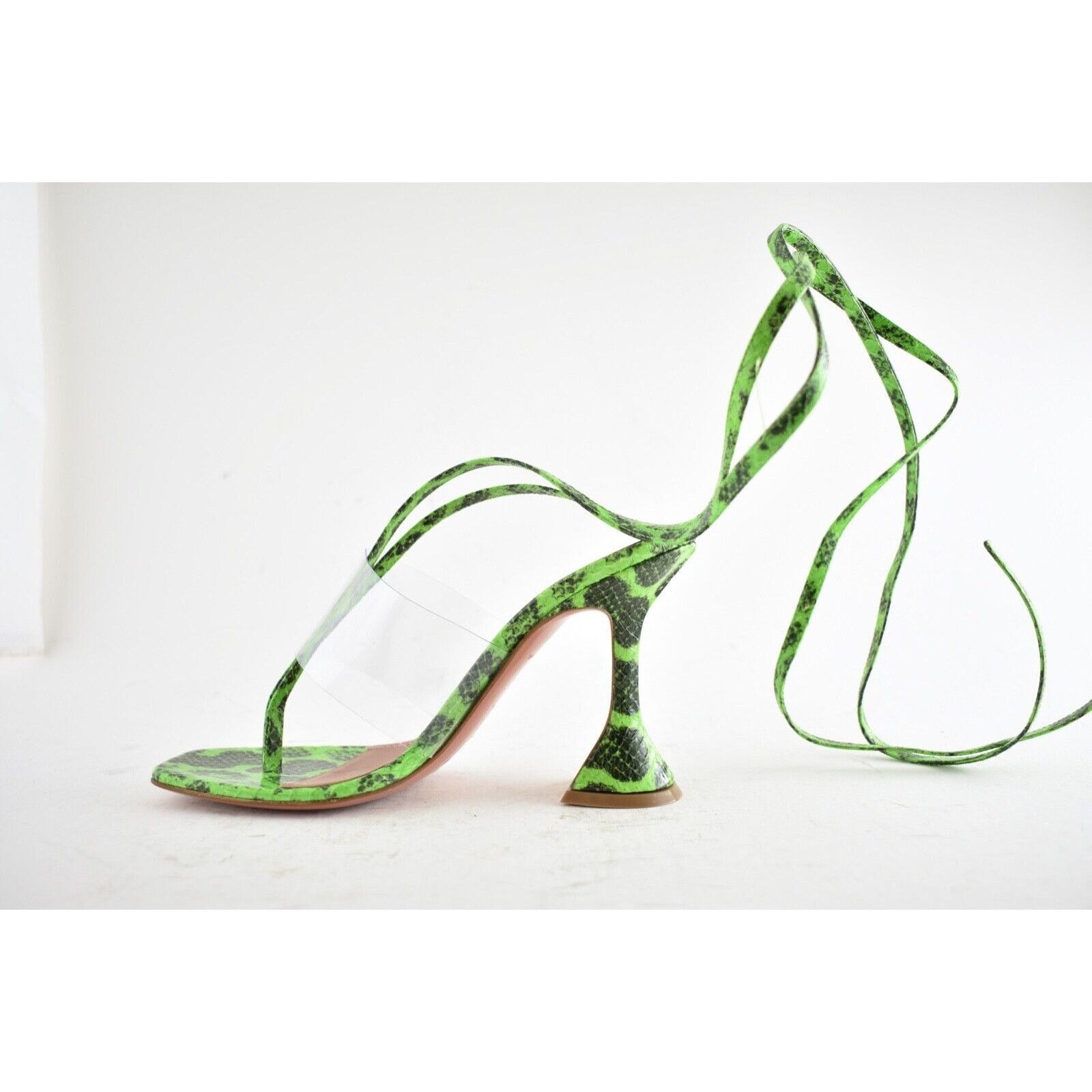Amina Muaddi Zula Ayer Snake Thong PVC Lace Up Tie Sandal Heel Pump 36 Size US 6 / IT 36 - 8 Thumbnail