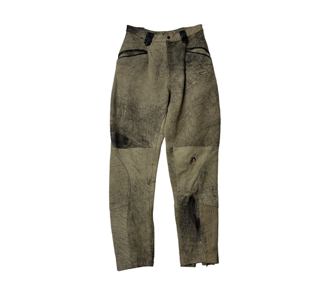 image of Leather Biker Pants Trousers Distressed Cowboy Y2K in Black/Beige, Men's (Size 29)