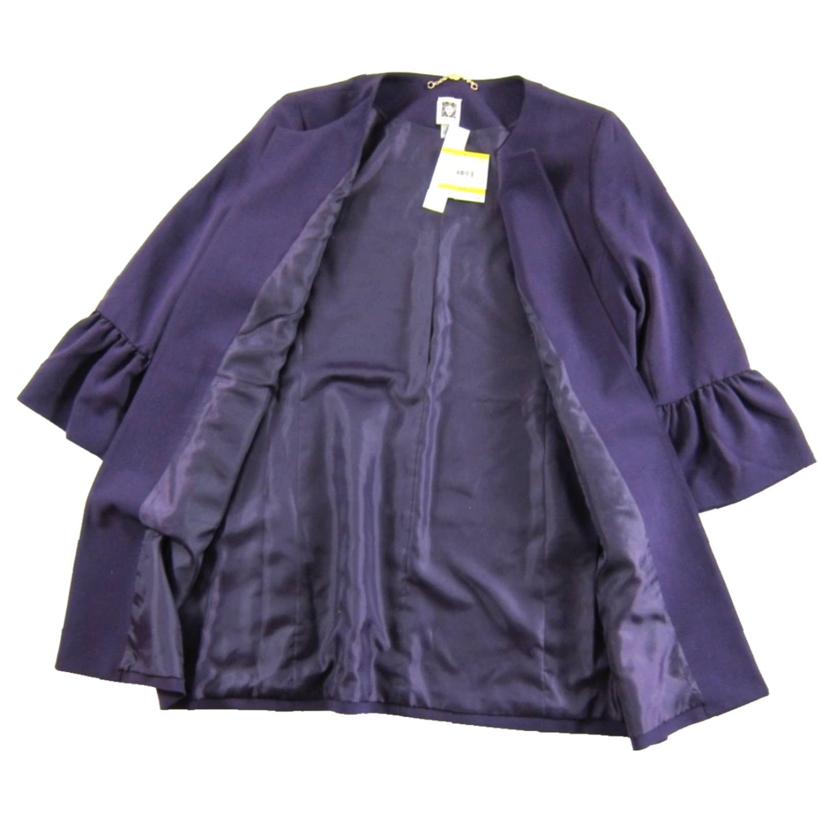 Anne Klein Anne Klein Blazer Coat NWT Purple 3/4 Ruffle Flare Sleeve Long Coat Women Medium Size M / US 6-8 / IT 42-44 - 4 Thumbnail