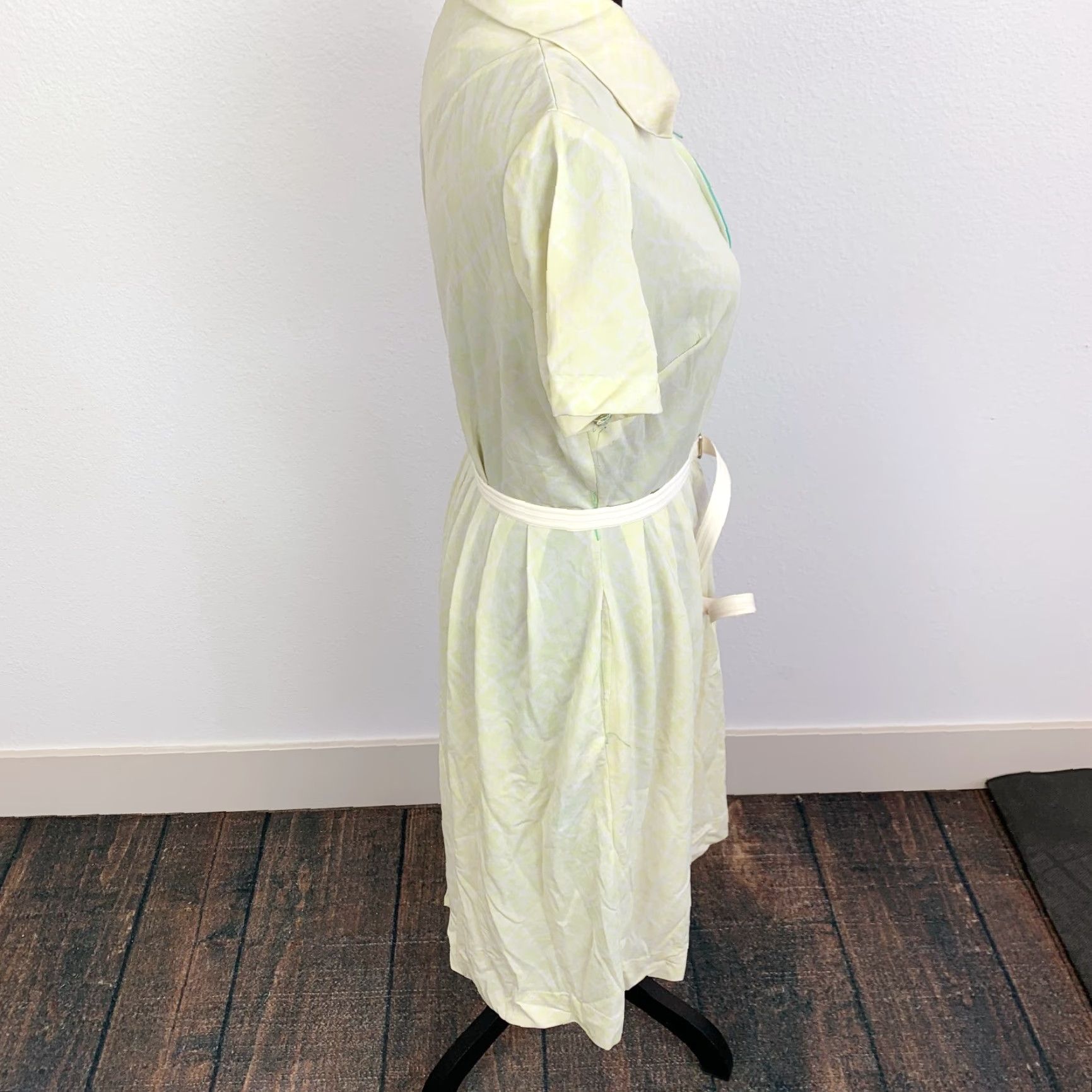 AQUA VINTAGE The Stroller Dress Twe Belt 60s Cutter Yellow Aqua Zipper Size 16.5 Jersey Size XXL / US 16-18 / IT 52-54 - 5 Thumbnail