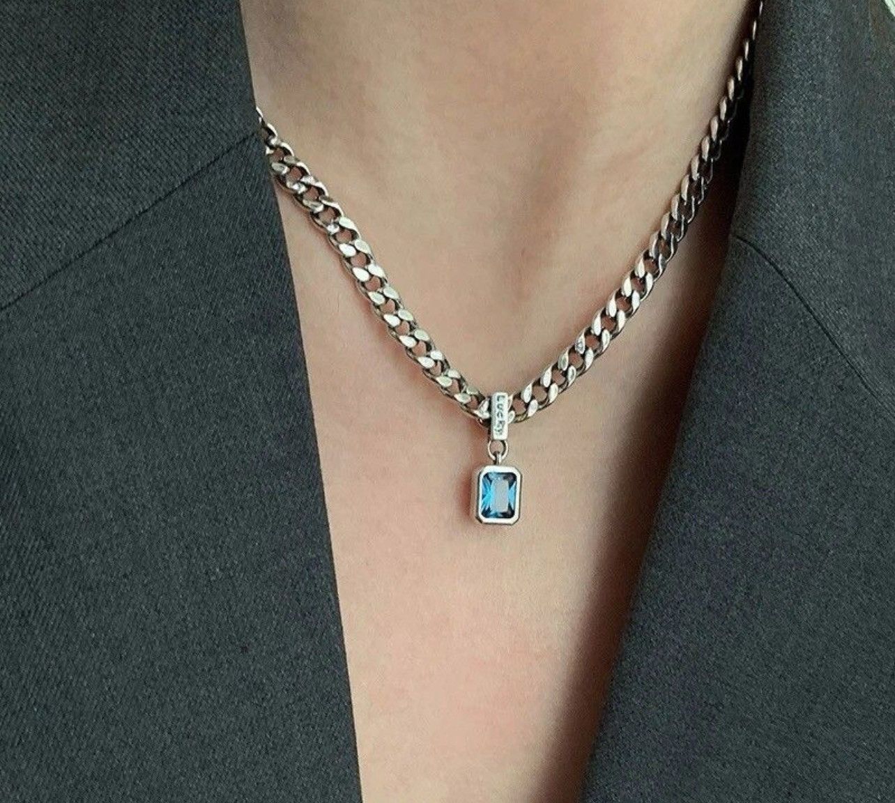 Other Square Blue Zirconia Pendant Necklace Size ONE SIZE - 4 Thumbnail