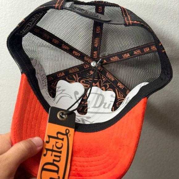 Designer × Von Dutch NWT VON DUTCH ORANGE VELVET BLACK TRUCKER HAT CAP Size ONE SIZE - 4 Thumbnail
