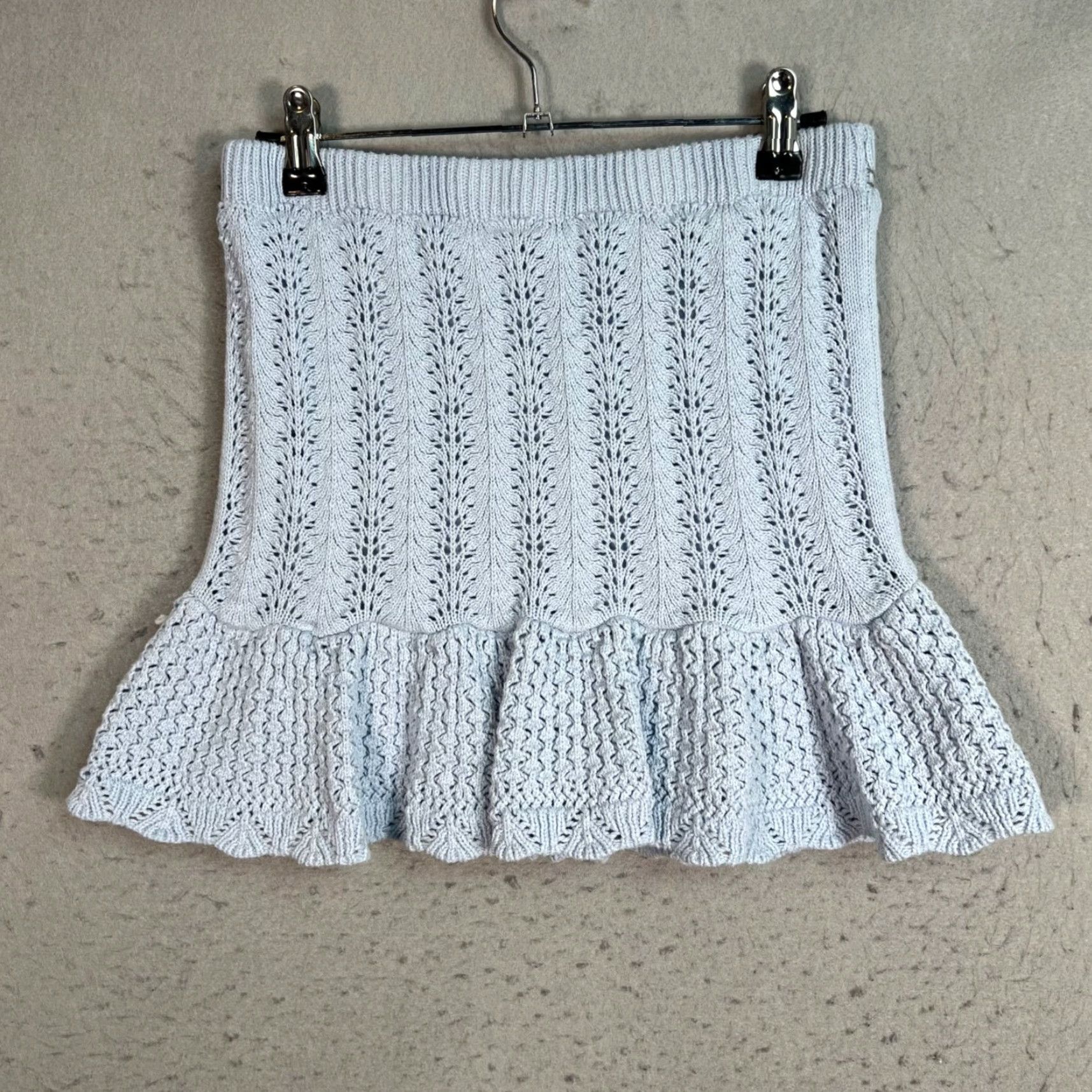 Vintage VINTAGE Freshman 1996 Skirt Small Light Blue Knit Ruffle Hem Mini Cotton Blend Women’s Adult Small Overall/Skirt Light Blue 1990s Womens Size 28" / US 6 / IT 42 - 2 Thumbnail