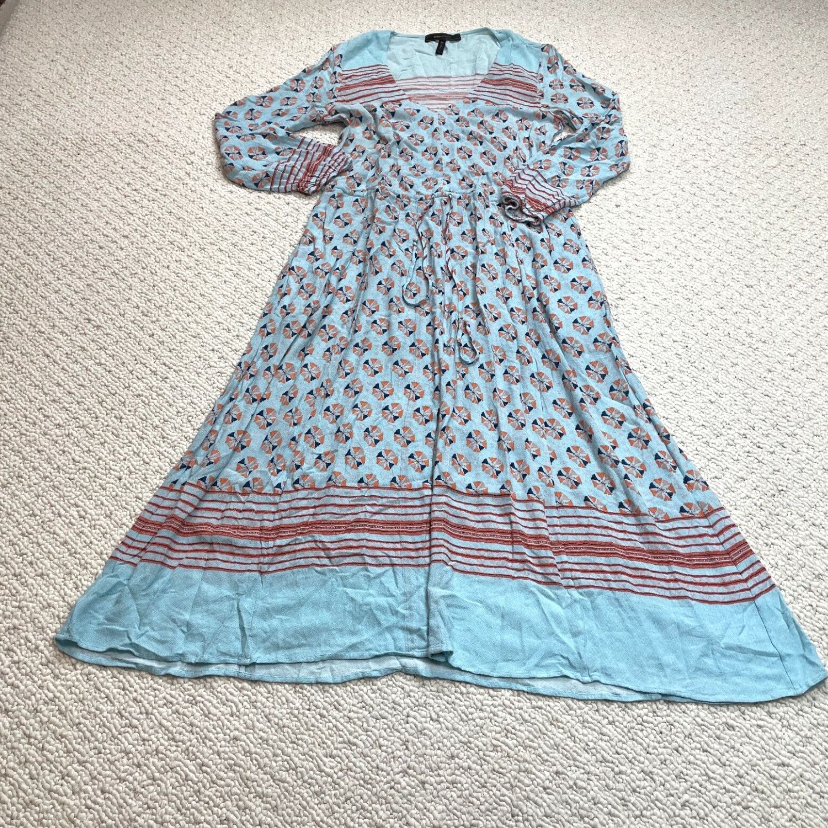 Bcbgmaxazria VINTAGE BCBGMAXAZRIA Maxi Dress Womens S Long Sleeve V-Neck Pullover Casual Party/Cocktail Travel Blue Rayon Size S / US 4 / IT 40 - 2 Thumbnail