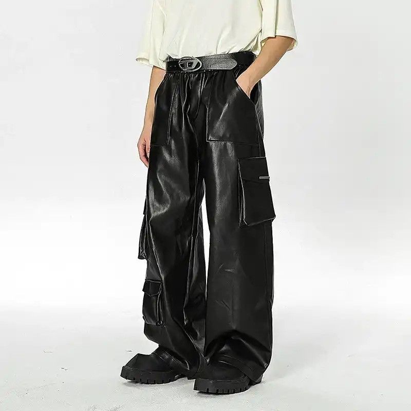 Japanese Brand × Vintage Avant garde multi pocket cargo pu leather pants Size US 30 / EU 46 - 1 Thumbnail