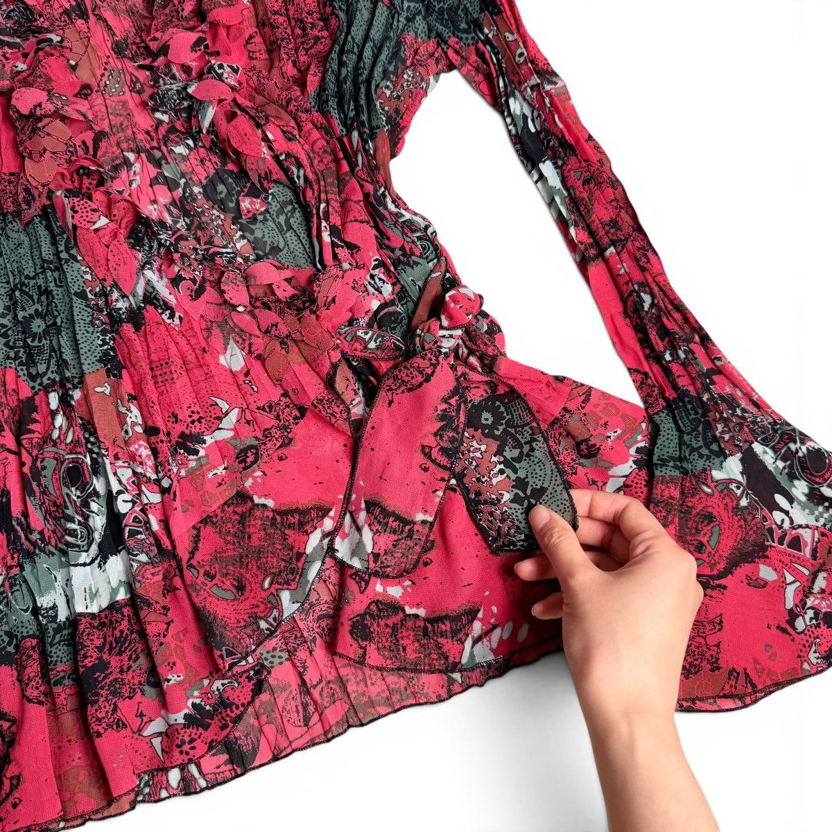 Other Studio 1940 Kimono Tied Wrap Blouse Raspberry Floral Graphic Size M / US 6-8 / IT 42-44 - 11 Thumbnail