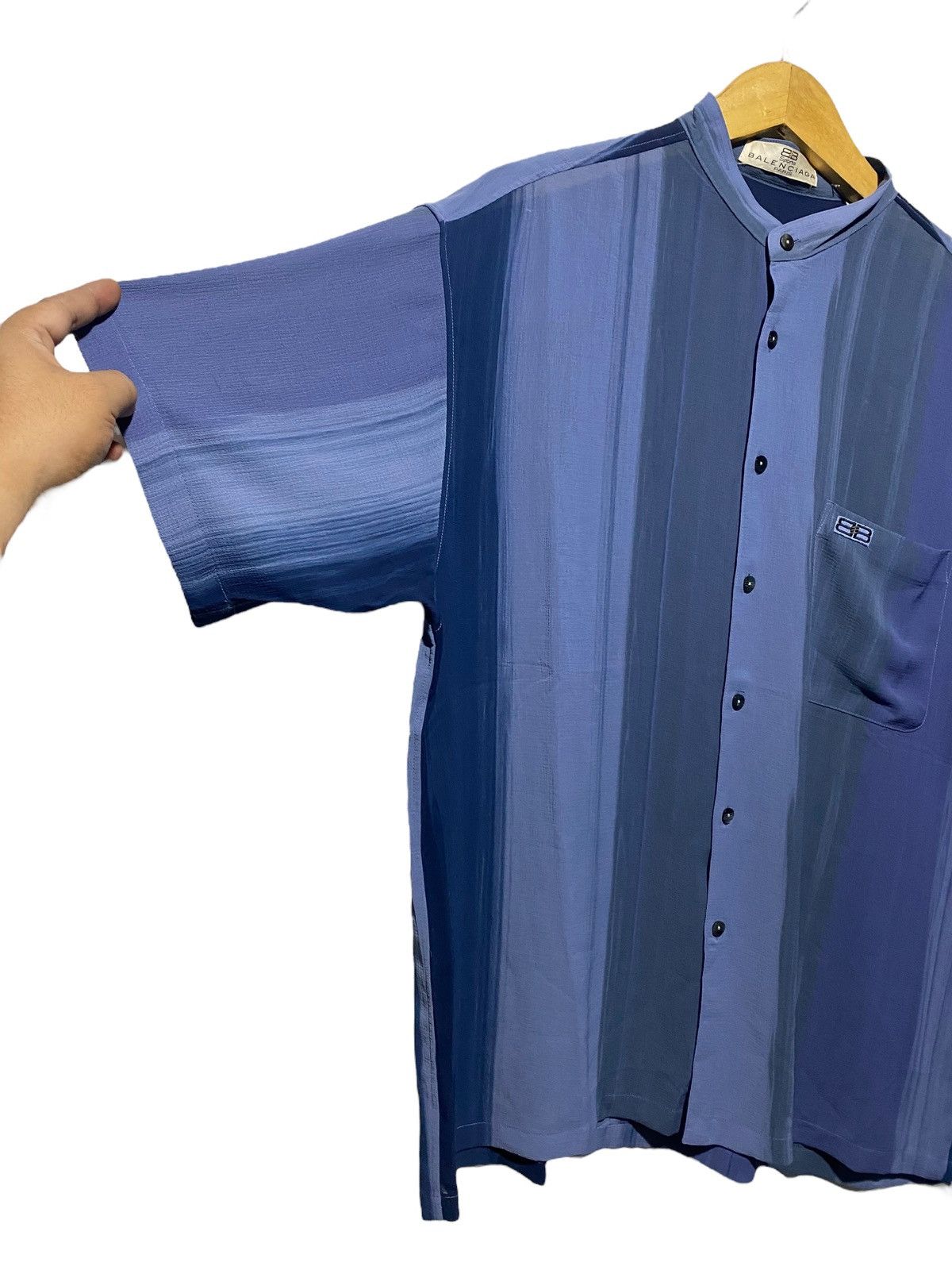 Balenciaga Vtg Balenciaga 2004 stripe color stand collar oversize shirt Size US L / EU 52-54 / 3 - 6 Thumbnail