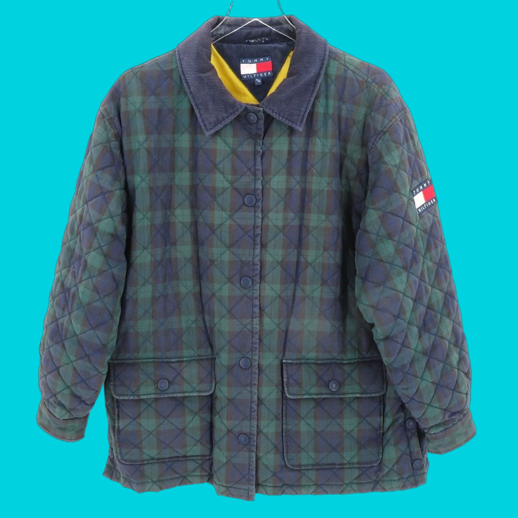 Tommy Hilfiger VINTAGE Tommy Hilfiger Jacket Blue Tartan Plaid Corduroy Collar 90s Quilted Coat Mens XL Cotton Casual Size US XL / EU 56 / 4 - 1 Thumbnail