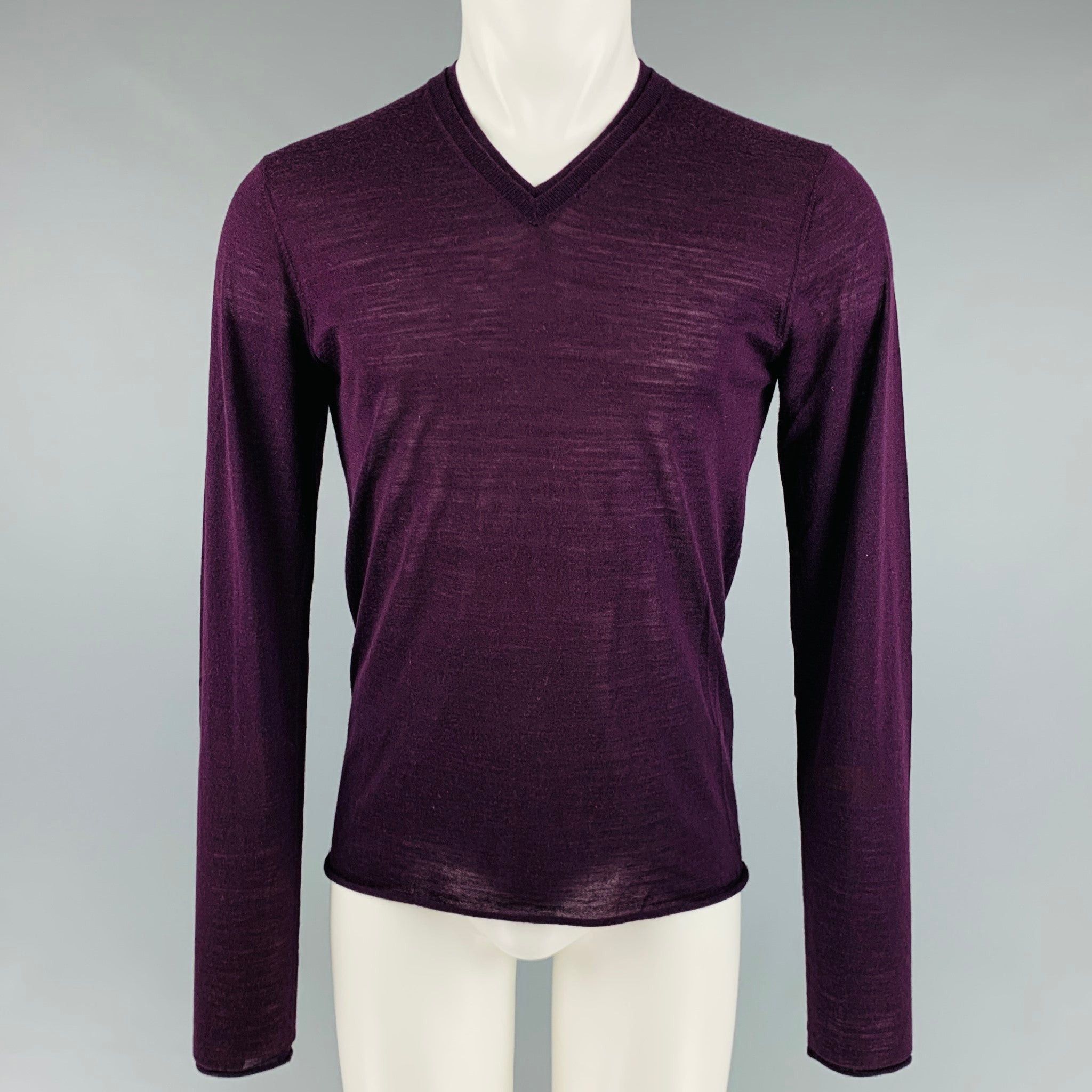 image of Dolce Gabbana Purple Knitted Wool Vneck Pullover, Men's (Size XS)