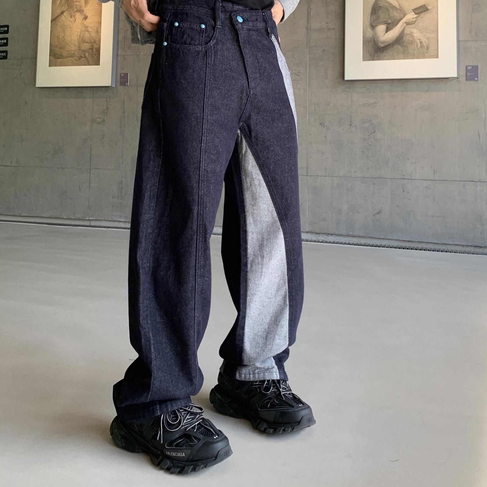 Vintage Black and Gray Two-Tone Baggy Denim Jeans, Wide Leg Jeans Size US 32 / EU 48 - 2 Thumbnail