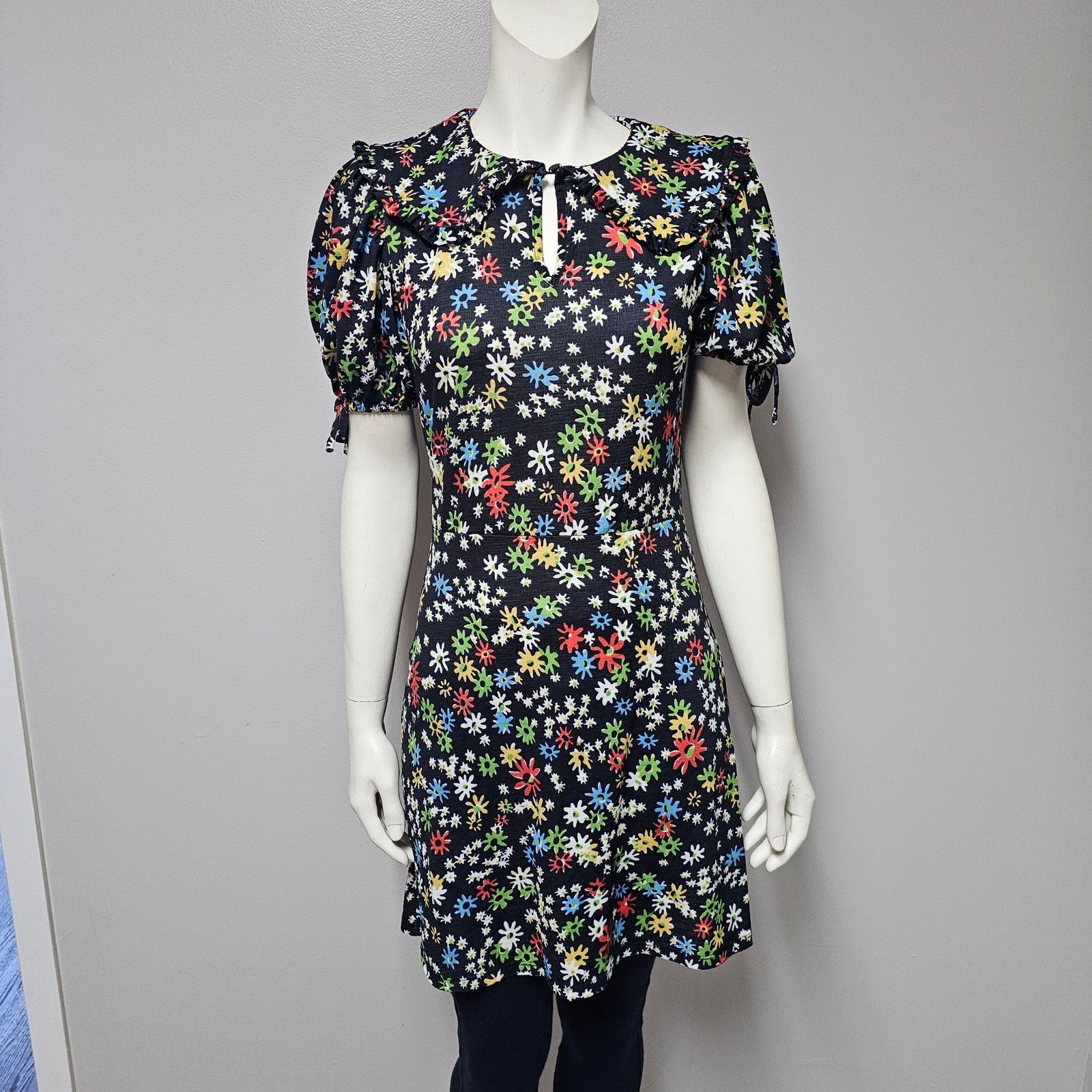 Topshop Women's TOPSHOP tie sleeve mini dress Floral Black Size 6 Size M / US 6-8 / IT 42-44 - 1 Thumbnail